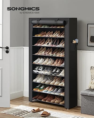 SONGMICS 10-Tier Shoe Rack, Shoe Storage Cabinet with Dustproof Cover, Free-Standing Shoe Storage Organizer for Closet, Entryway, Hold 40-50 Pairs of Shoes, for Sneakers, High Heels, Black URXJ36HV1