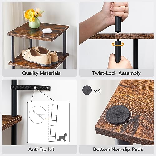 HOOBRO Vertical Shoe Rack, 8-Tier Narrow Shoe Shelf, Shoe Storage Organizer for Small Space, 11" L x 11" W x 53" H, Closet, Entryway, Hallway, Bedroom, Rustic Brown and Black BF22XJ01