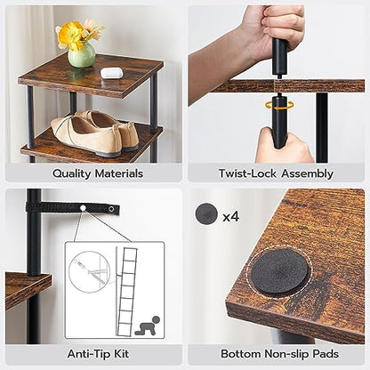 HOOBRO Vertical Shoe Rack, 8-Tier Narrow Shoe Shelf, Shoe Storage Organizer for Small Space, 11" L x 11" W x 53" H, Closet, Entryway, Hallway, Bedroom, Rustic Brown and Black BF22XJ01