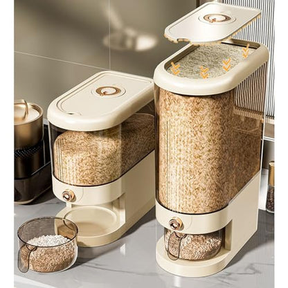 Peaoop 22LBS Rice Dispenser, Large Grain Container Storage with Lid Measuring Cylinder Household Cereal Dispenser Bucket for Kitchen Soybean Corn (22lb)