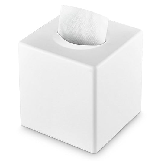 Y-in Hand Tissue Box Cover, Modern Decorative Square Facial Storage Tissue Box Holder, Home Accessories for Bathroom Vanity Countertops, Dressers, Night Stand, Parlors and Office - White