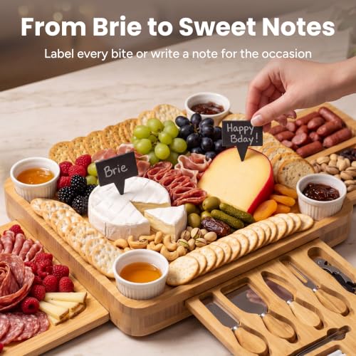 SMIRLY Charcuterie Boards Set, Large Cheese Board Set, Bamboo | House Warming Gift, Wedding Gift for Couple, Bridal Shower Gift, Cheese Board Gift Set, Detachable Drawer Design, 3-Drawer