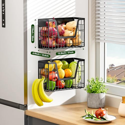 2 Pack Magnetic Shelf for Fridge, Fruit Potato & Onion Storage Bins | Magnetic Baskets for Fridge Shelves, Side of Fridge Storage Magnetic Spice Rack for Refrigerator Kitchen Laundry Organizer