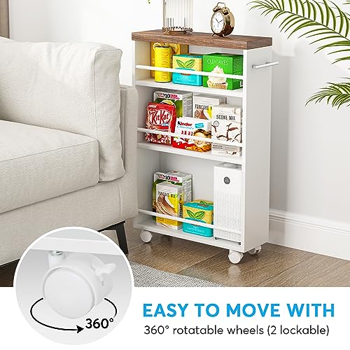 Tribesigns Slim Storage Cart, Rolling Narrow Kitchen Cart on Wheels for Small Place, 4-Tier Slide Out Slim Utility Cart Skinny Laundry Cart with Handle for Kitchen, Bathroom, Laundry