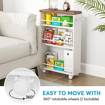 Tribesigns Slim Storage Cart, Rolling Narrow Kitchen Cart on Wheels for Small Place, 4-Tier Slide Out Slim Utility Cart Skinny Laundry Cart with Handle for Kitchen, Bathroom, Laundry