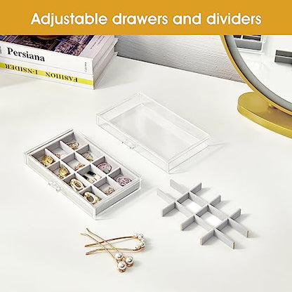 ProCase Earring Holder Organizer Jewelry Box with 5 Drawers, Grey | Acrylic Clear Jewelry Organizers, Stud Earring Storage Box with Adjustable Velvet Trays, Women Girls Christmas Birthday Gifts