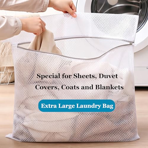 6 Pack Large Mesh Laundry Bags for Delicates 24 x 24 Inch (Gray XXL) | Honeycomb Lingerie Bags for Washing Machine, Travel Storage Organize Bags for Sheets Sweaters Jeans Blankets