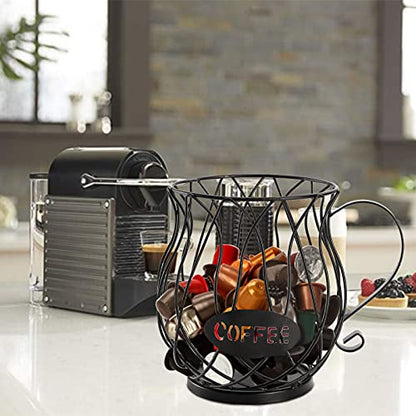 Coffee Pod Holder, Coffee Capsule Basket for Counter Table Bar, Metal Espresso Pod Keeper Storage for Home Cafe Hotel, Black
