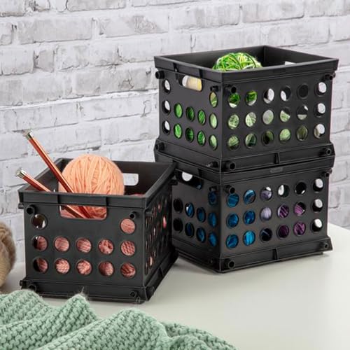 Sterilite Mini Crate, Stackable Storage Bin with Handles, Black, 12-Pack | Small Plastic Storage Containers, Open Top Organizer Bins for Home, Garage, Office, Classroom, Dorm, Desk & Crafts