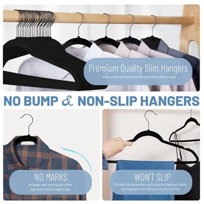 HOUSE DAY Black Velvet Hangers 60 Pack, Non Slip Felt Hanger, Slim Velvet Clothes Hangers for Suits, Shirt, Heavy Duty Coat Hanger for Closet | Slim Velvet Clothes Hangers for Suits, Shirt, Heavy Duty Coat Hanger for Closet