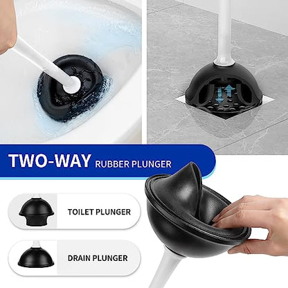 MR.SIGA Toilet Plunger and Brush with Holder for Toilet Cleaning, White | Heavy duty toilet brush and plunger set, plunger toilet brush combo