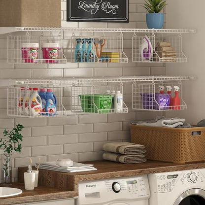 3-Tier Foldable Laundry Basket Organizer with Rotating Hooks(no wire shelf) | Space-Saving Over Washer and Dryer Shelf for Laundry Room Organization and Storage, Durable Wire Shelving Unit, White