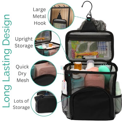 Original Portable Shower Caddy For College Dorms - Foldable Mesh Tote - Dorm Room Essentials - Durable Hanging Travel Shower Bag - Perfect for College Students, Men, Women (Black)