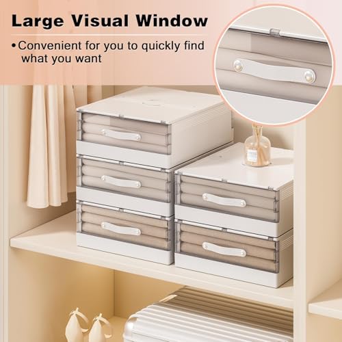 GUDEMAY Bed Sheet Organizers and Storage Plastic, 4 pcs Foldable Closet Organizer with Handle, Bedding Storage Box Container for Blanket, Duvet Cover Set, Bed Sheet Set, White