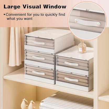 GUDEMAY Bed Sheet Organizers and Storage Plastic, 4 pcs Foldable Closet Organizer with Handle, Bedding Storage Box Container for Blanket, Duvet Cover Set, Bed Sheet Set, White