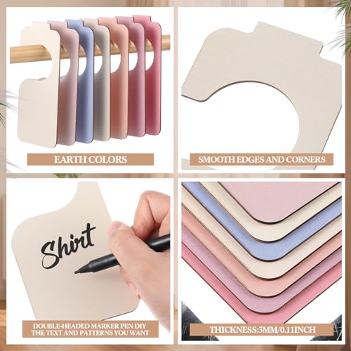 Patelai 14 Pcs Blank Wooden Clothing Rack Divider with Marker Pen Closet Blank Organizers Hanger Separators Hanging Closet Divider for Home Nursery Clothes(Macaron Color,Tab Top)