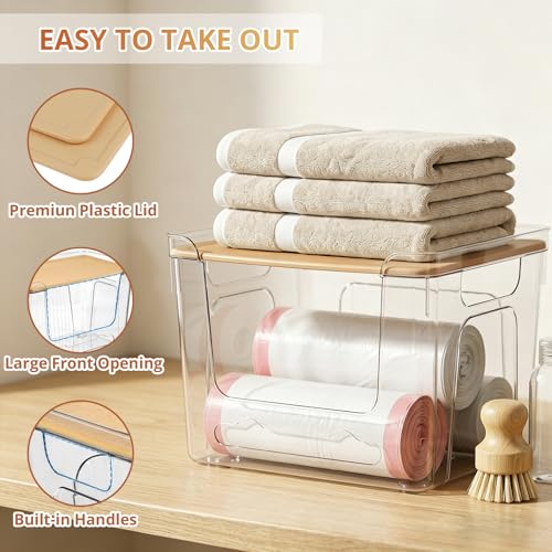 Plastic Trash Bag Dispenser with Lids, Stackable, 4Pack, 2XL+2S | Clear Trash Bag Organizer for Kitchen, Laundry Room, Under Sink Organization and Storage