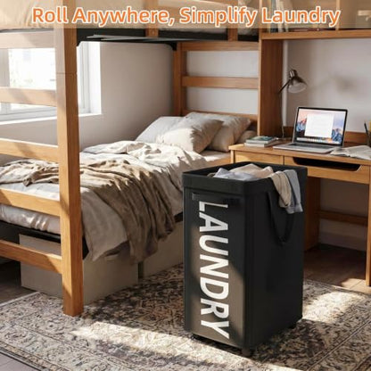 Optish Laundry Basket with Wheels, 90L Rolling Laundry Hamper with Wheels, Large Clothes Hamper on Wheel with Removable Mesh Bag for Bedroom, Dorm Room Essentials, Black