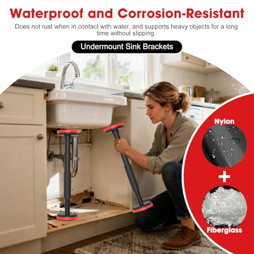 Adjustable Shelf Support Pole for Undermount Sink Cabinet Shelf 7.1-17.3in | Telescopic Heavy Duty 220lb Sagging Shelf Support Post Leg Cabinet Jacks