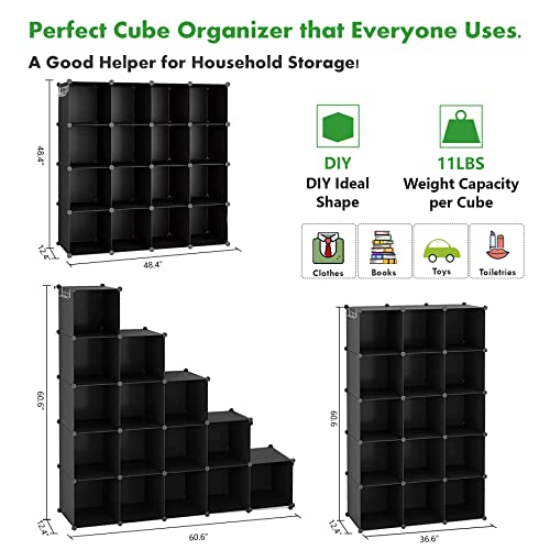 C&AHOME 16 Cube Storage Organizer Cube Shelves Units Storage Cubes, Black | Plastic DIY Closet Organizer, Stackble Modular Closet Storage Shelves Ideal for Home, Bedroom, 48.4" L × 12.4" W × 48.4" H