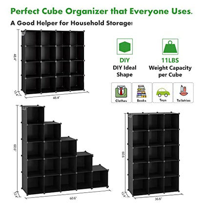 C&AHOME 16 Cube Storage Organizer Cube Shelves Units Storage Cubes, Black | Plastic DIY Closet Organizer, Stackble Modular Closet Storage Shelves Ideal for Home, Bedroom, 48.4" L × 12.4" W × 48.4" H