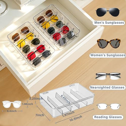 Sunglass Organizer, 3 Layers Acrylic Sunglasses Organizer, Clear Stackable Glasses Storage Organizer with Lid, Eyeglass Storage for Multiple Glasses, Reading Glasses