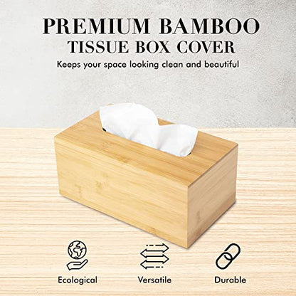 Design Tissue Box Holder, Modern, Minimalist, and Durable Wooden Bamboo Tissue Box with Sliding Bottom, Easy-Refill Premium-Quality Bamboo Tissue Box Cover, Fits 184-Count Box, Rectangular