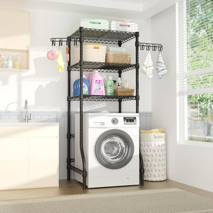 U8 Mini Laundry Room Storage Organizer, Over the Washer and Dryer Storage Shelves for Laundry Organization, 29.5”W x 17.3”D x 76.2”H, Suit Washing Machine Width within 27.1”, Hold 304 lb, Black