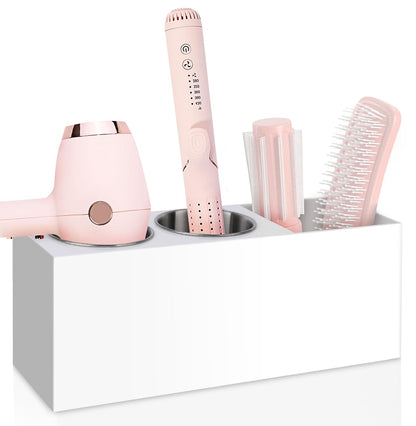 Hair Tool Organizer, Hair Dryer Holder with Heatproof Steel Cups, Acrylic Vanity Organizer for Curling Iron, Flat Iron & Hair Brushes, Perfect for Bathroom (White, Standard)