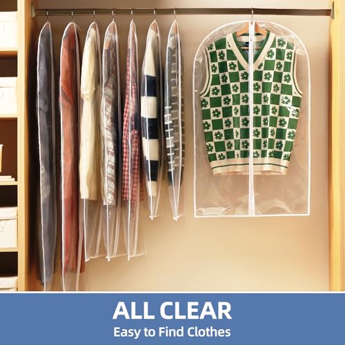 40" All Clear Garment Bags for Hanging Clothes, 12 Packs Suit Bags for Closet Storage, Plastic Waterproof Suit Cover Bags with Zipper for Coats, Jackets, Shirts (Set of 12)