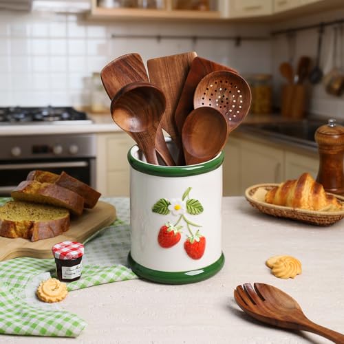 Ceramic Fruit Embossed Kitchen Utensil Holder For... (Strawberry | Ceramic)