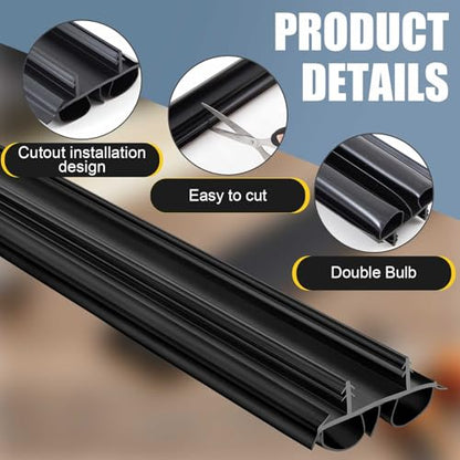 Pushglossy 2 Pcs 36" Double Bubble Kerf Door Sweep 1-3/4" Wide Vinyl Weatherstrip Seal for Exterior Doors, Energy Efficient Draft Stopper, Easy Slide in Installation, Blocks Dust/insects/noise (Black)