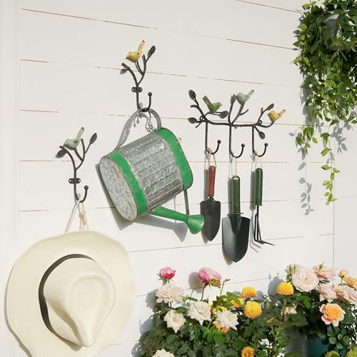 Vintage Wall-Mounted Coat Rack with 3 Hooks, Birds Standing on Tree Branch with Rustic Paint Heavy Duty Wall Hanging Key Holder, Farmhouse Coat Hooks for Towels, Hats, Scarves