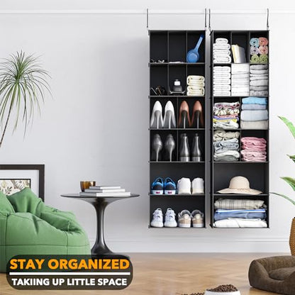 SpaceAid 2 Pack Hanging Closet Organizer and Storage with Dividers, 24 Compartments Hanging Shoe Shelves for Closet, Wardrobe, RV, Garment Rack - Black