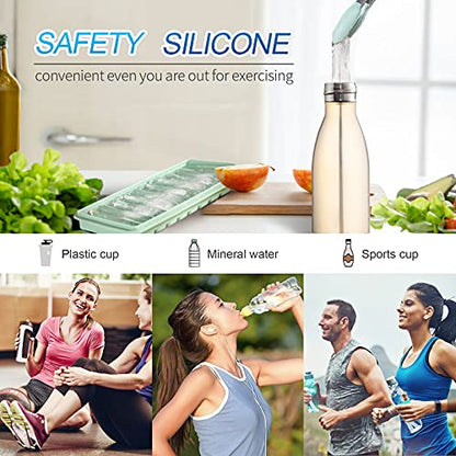 LessMo 3 PCS Ice Cube Tray, Long Ice Stick Tray Silicone with Lid, Rectangular Narrow Stick, Reusable, Flexible, Easy Release, for Small Mouth Sport Bottles, Juice Bottles, Cocktail Parties