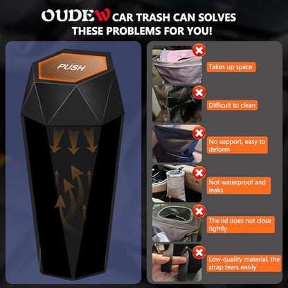 Car Trash Can with Lid, Leakproof, 30 Trash Bags, Black, 2 Pack | Small Garbage Can for Car, Car Accessories for Interior, Multipurpose Organizers and Storage Solutions for Home, Office