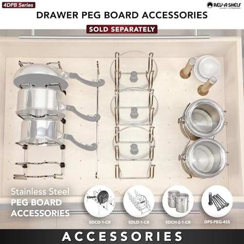 Rev-A-Shelf Pegboard Drawer Divider Organizer, Trim to Custom Fit Wooden Kitchen Cabinet Storage Utensil, Pots & Dish Rack, 39" x 21", 4DPS-3921