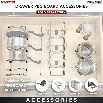Rev-A-Shelf Pegboard Drawer Divider Organizer, Trim to Custom Fit Wooden Kitchen Cabinet Storage Utensil, Pots & Dish Rack, 39" x 21", 4DPS-3921