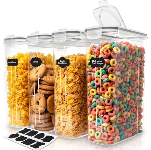 Cereal Containers Storage Set with Lids, 4 Pack, 4... (Clear | Plastic)