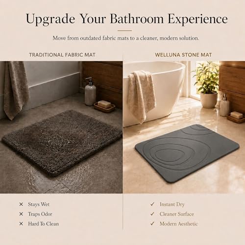 Stone Bath Mat for Bathroom – Quick Dry Diatomaceous Earth Shower Mat, Non-Slip Super Absorbent Diatomite Stone Bath Mats, Fast Drying Natural Floor Mat for Bathroom Kitchen (23.6"x15.4")