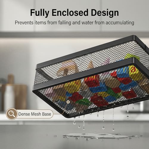 PUSDON Mesh Shower Caddy Wall Mount, Heavy Duty Adhesive Bathroom Shelf Organizer, Rustproof Floating Spice Rack for Kitchen Pantry, Holds 50 LBS, Multi-Purpose Storage Black-2 Packs (Netting)