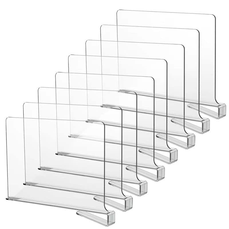 LikeU 8 PCS Acrylic Shelf Dividers for Closets,Wood Shelf Dividers,Clear Shelf Separators,Perfect for Clothes Organizer and Bedroom Kitchen Cabinets Shelf Storage and Organization