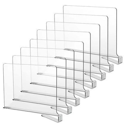 LikeU 8 PCS Acrylic Shelf Dividers for Closets,Wood Shelf Dividers,Clear Shelf Separators,Perfect for Clothes Organizer and Bedroom Kitchen Cabinets Shelf Storage and Organization
