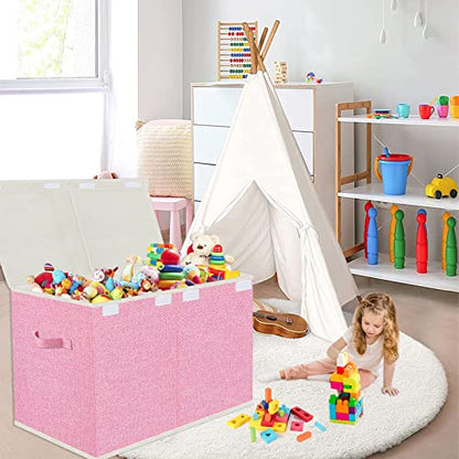 Toy Storage Box with Lid, Collapsible 82L Pink | 82L Large Bin (24.5"x13"x16") in Pink. 800D Oxford, Dual Handles, Folds Flat. For Nursery, Playroom, Bedroom