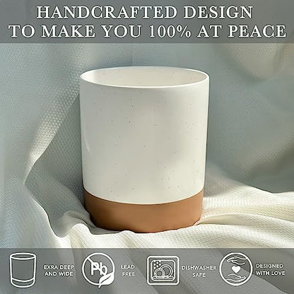 Mora Ceramic Kitchen Utensil Holder - Wooden Spoon & Spatula Crock for Countertop, Modern Farmhouse Home Decor, Extra Large 7.3" Cooking Organizer for Stove Top and Counter - Heavy & Sturdy - Vanilla