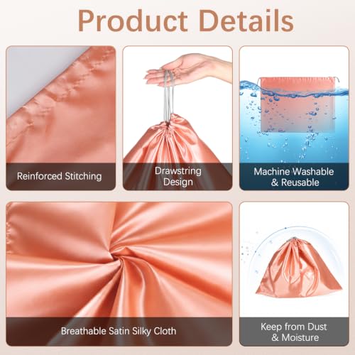 10Pcs Dust Bags for Handbags and Purses,Silk Dust Cover Storage Bag | Drawstring Purse Dust Bag Organizer,Travel Storage Pouch for Handbag Purse Shoes Boots,3 Sizes(Pink)