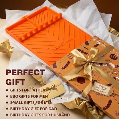 CAKETIME Silicone Grill Mats for Blackstone Griddle Accessories Baking Cooking Kitchen BBQ Must Haves Countertop Weber Traeger Stove Outdoor Camping Lawn Orange Father Dad Chef Men Gifts