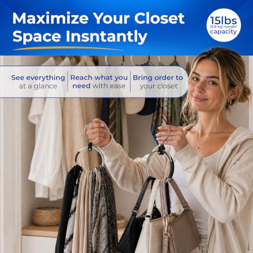 Rolly Hanger® Premium Closet Organizer, Rotating Aluminum Ring Hanger with 360° Swivel Hook, Space Saving Accessory Holder for Belts, Ties, Hats, Scarves, Purses & Handbags | Closet Organizer (2 Pack)