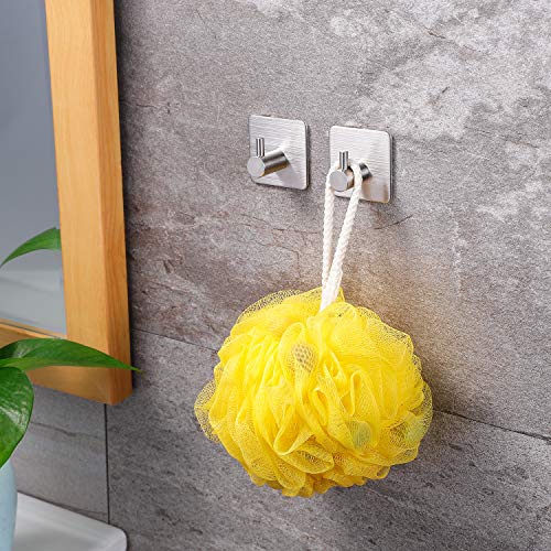 Taozun 16-Inch Self-Adhesive Towel Bar with 2 Pack Hooks, Stainless Steel | Rustproof, No Drilling, Bathroom Hardware Accessory Kit, for Kitchen, RV, Hang Towels, Robes, Keys