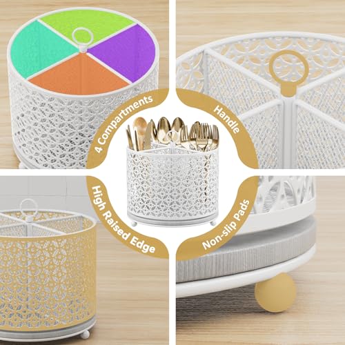 360° Rotating Kitchen Utensil Holder - Fast-Drying... (White | Carbon Steel)